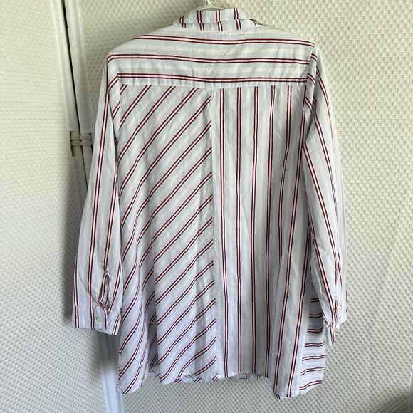 Tulip size large blue stripe long sleeve Tunic blouse Pockets Button Lagonlook - Picture 7 of 12